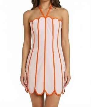 NEW TCEC scalloped halter tie mini dress in orange
